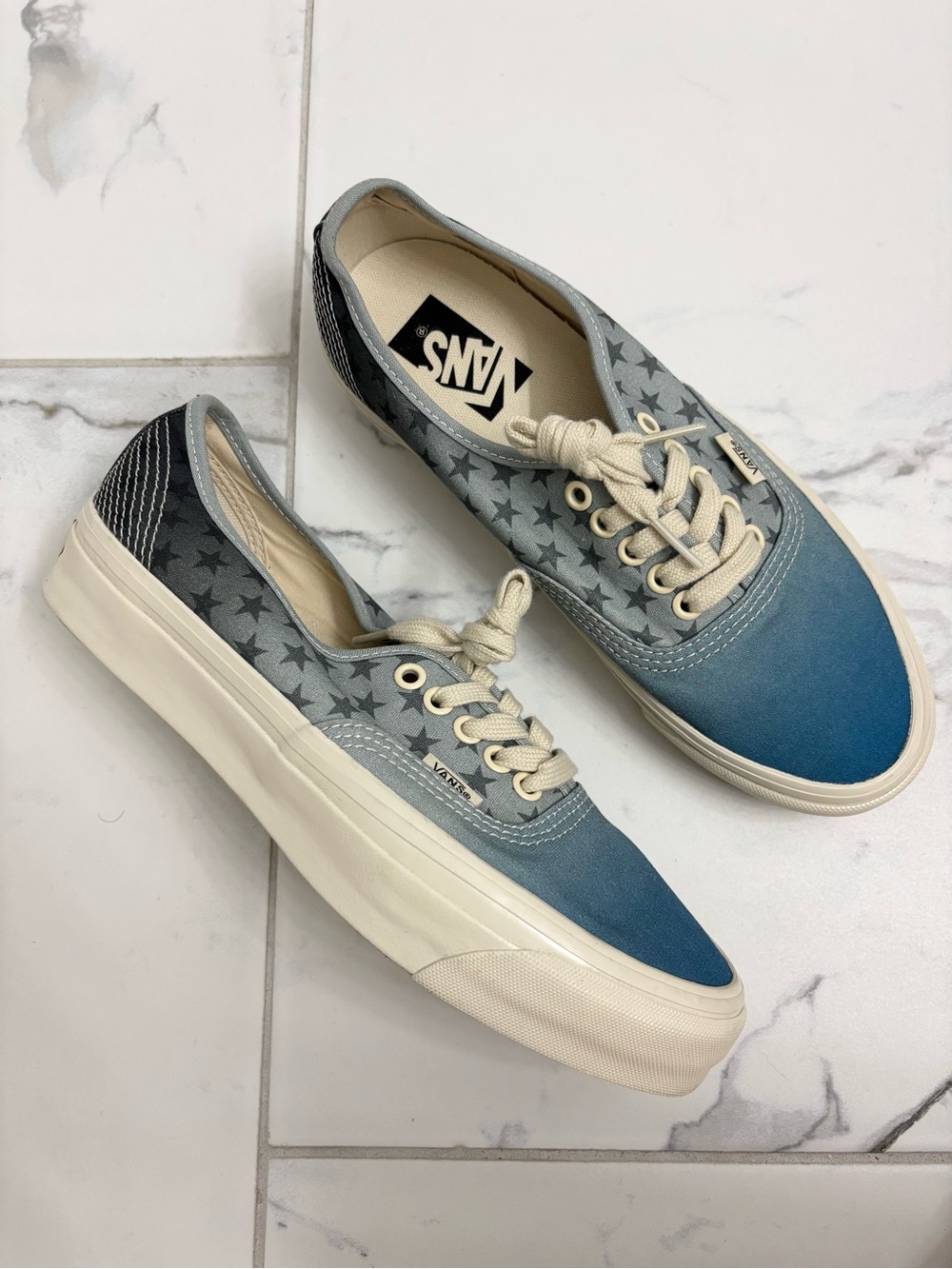 Vans Authentic 44 LX Echoes Puritan Grey Ombré Blue Stars Sneakers Womens 9 NWOT